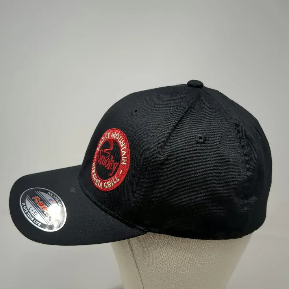 Flexfit Smoky Mountain Pizzeria Grill Black XL Baseball Cap Hat Fitted Logo